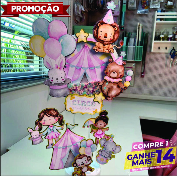 Arquivo Digital Topo de Bolo Circo Rosa